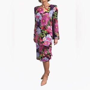 Carolina Herrera 80s Vibrant Floral Long Sleeve Dress